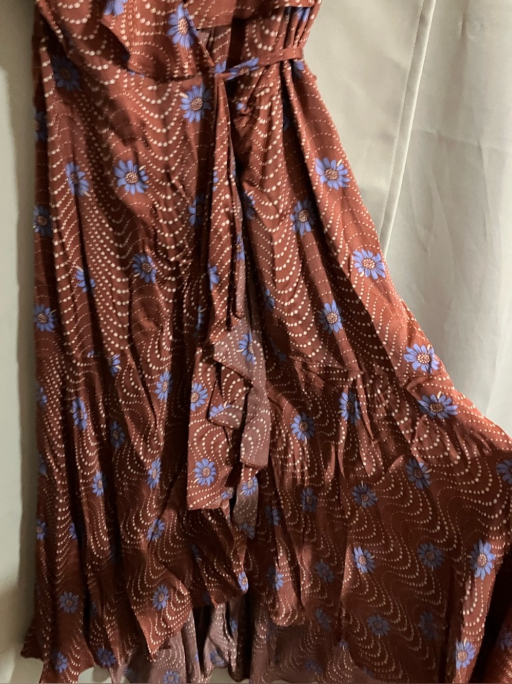 Anthropologie Brown Floral Maxi Dress with Blue Accents - Picture 9 of 16
